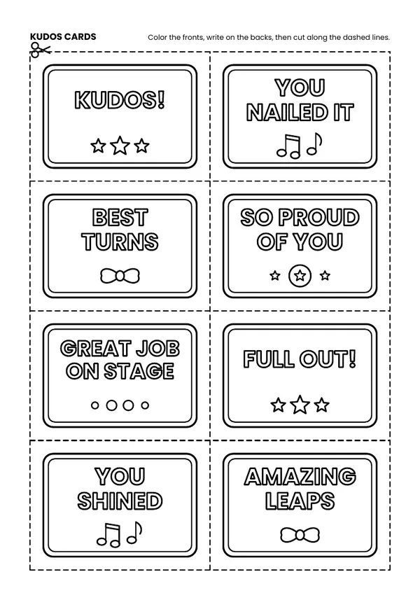 Kudos cards: cut out and give from the Dance Competition Edition