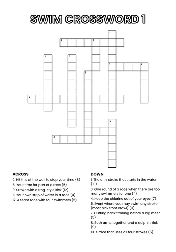 Swim crossword: puzzle from the Swim Meet Edition